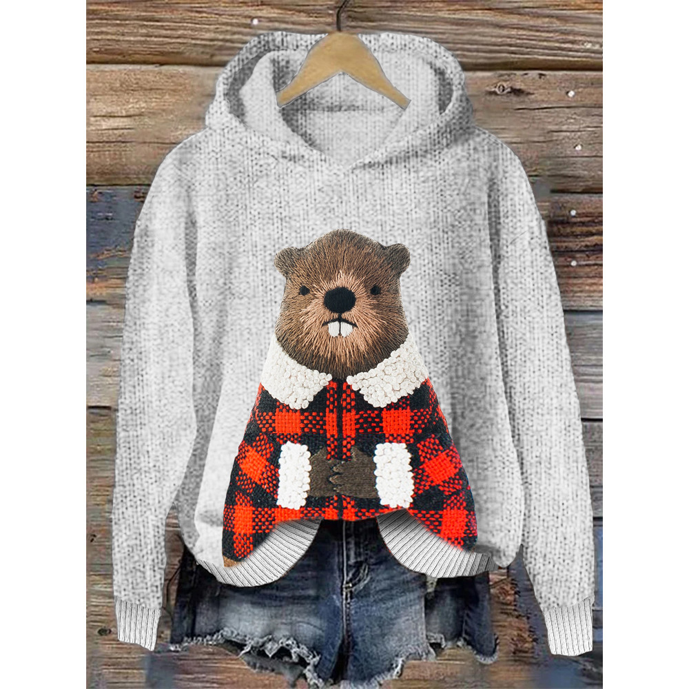 Mole Embroidery Pattern Cozy Hooded Sweater