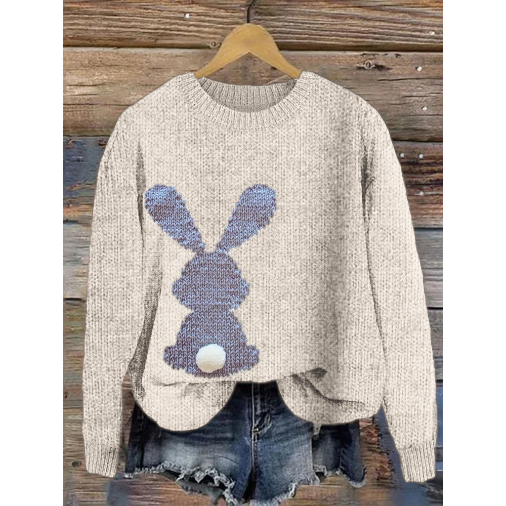 Rabbit Pattern Casual Cozy Knit Sweater