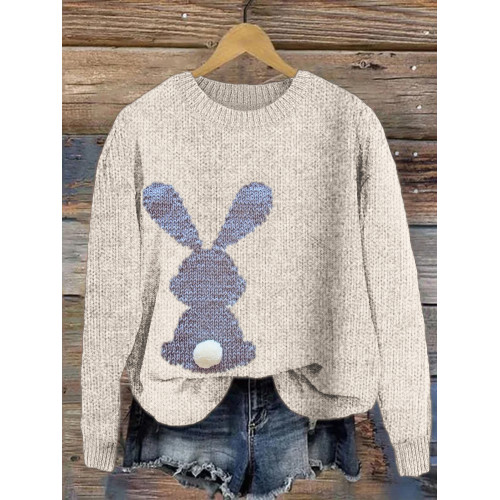 Rabbit Pattern Casual Cozy Knit Sweater