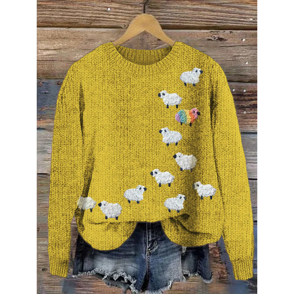 Rainbow Sheep Knit Pattern Cozy Sweater