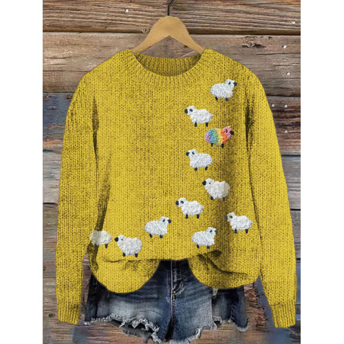 Rainbow Sheep Knit Pattern Cozy Sweater
