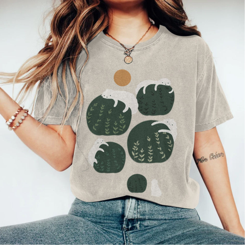 Retro Abstract Creative Lazy Sheep Grass Art Women'S T-Shirt