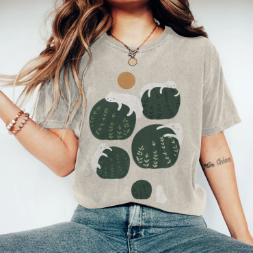 Retro Abstract Creative Lazy Sheep Grass Art Women'S T-Shirt