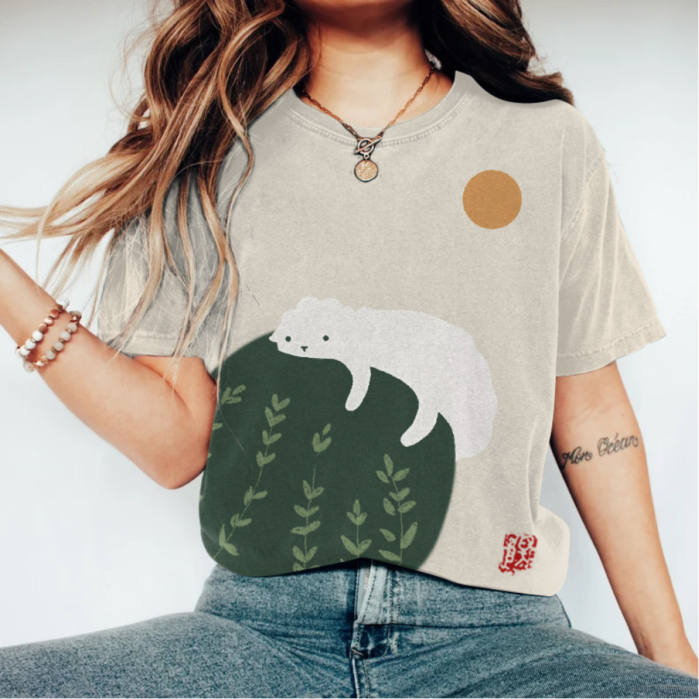 Retro Abstract Creative Lazy Sheep In Grassland Art Women's T-shirt
