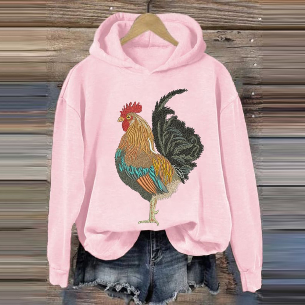 Rooster Print Casual Long Sleeve Hoodie