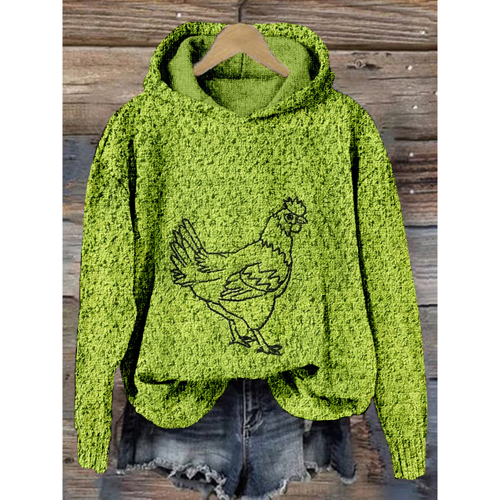 Roosters Embroidery Art Pattern Cozy Knit Hoodie