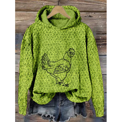 Roosters Embroidery Art Pattern Cozy Knit Hoodie