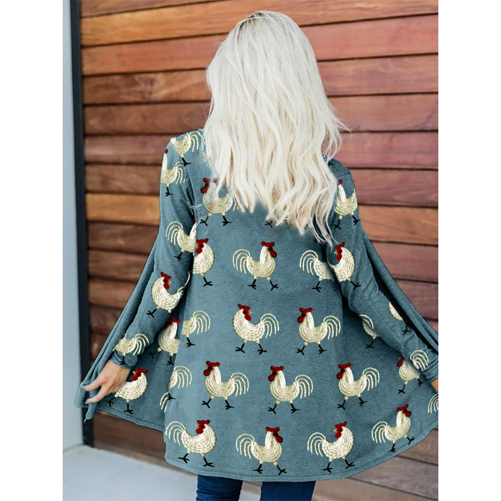 Roosters Embroidery Pattern Comfy Cardigan