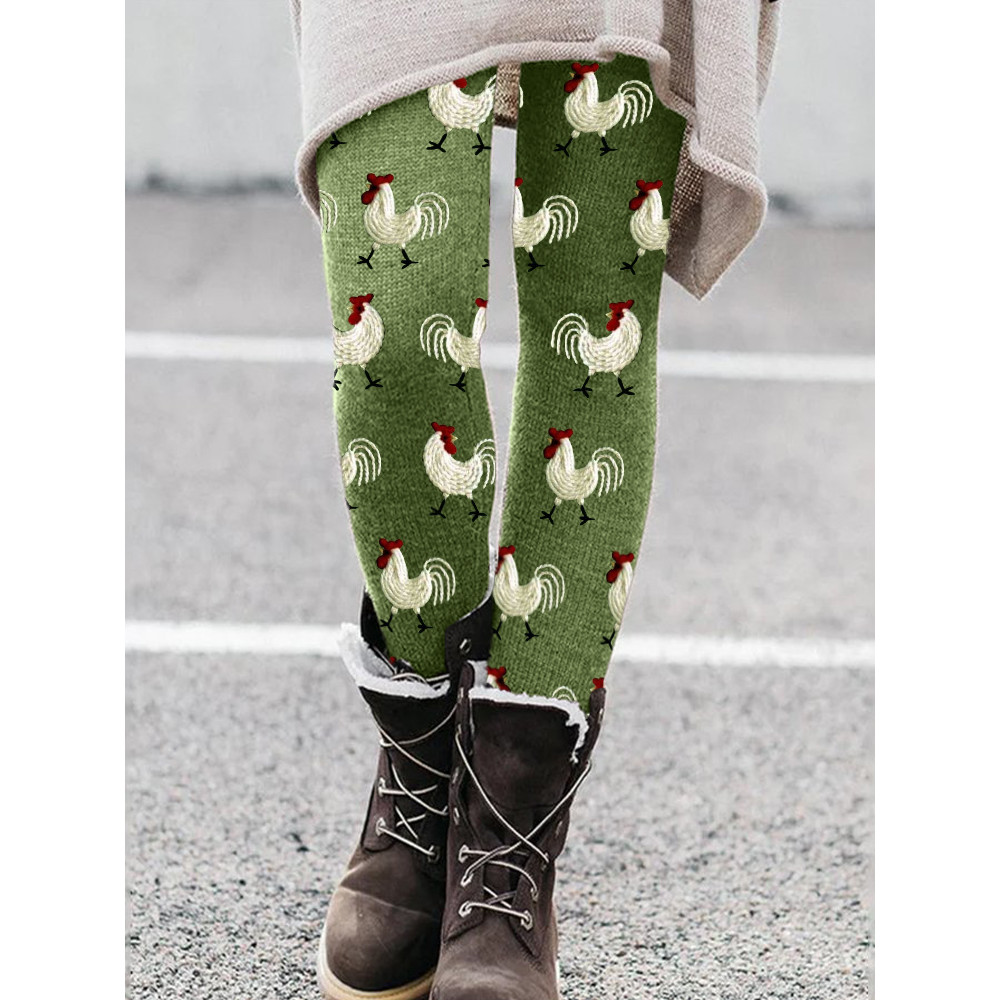 Roosters Embroidery Pattern Cozy Leggings
