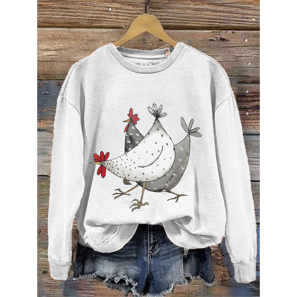 Running Chicken Print Cozy Sweatshirt