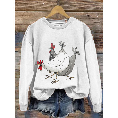 Running Chicken Print Cozy Sweatshirt
