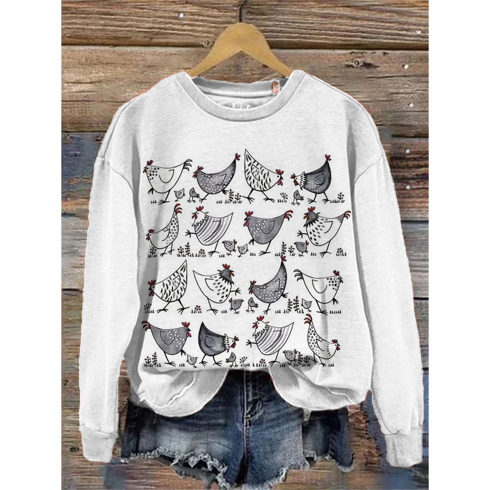 Running Chicken Print Cozy Sweatshirt