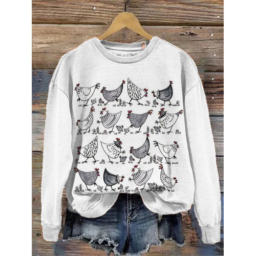Running Chicken Print Cozy Sweatshirt