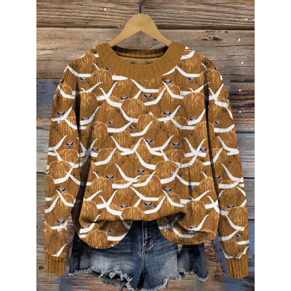 Scottish Highland Cows Graphic Crew Neck Comfy Sweater