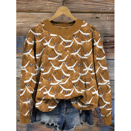 Scottish Highland Cows Graphic Crew Neck Comfy Sweater