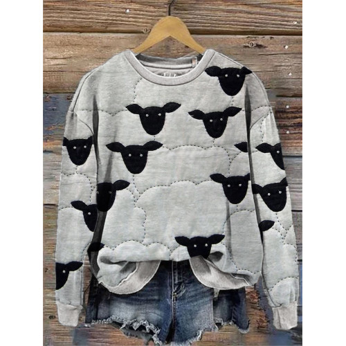 Sheep Crowd Textile Art Comfy Sweatshirt