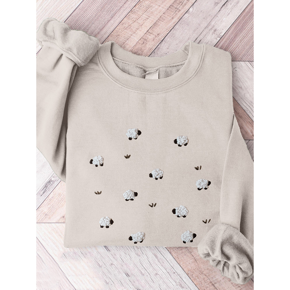 Sheep Embroidery Art Pattern Vintage Comfy Sweatshirt