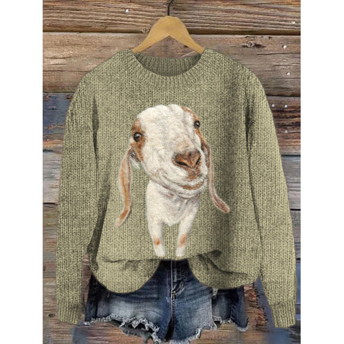 Sheep Felt Art Pattern Crew Neck Sweater