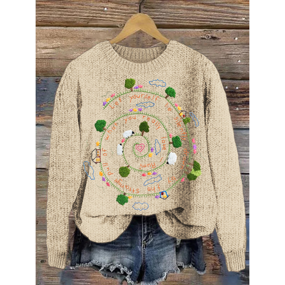 Sheep Field Pattern Cozy Knit Sweater