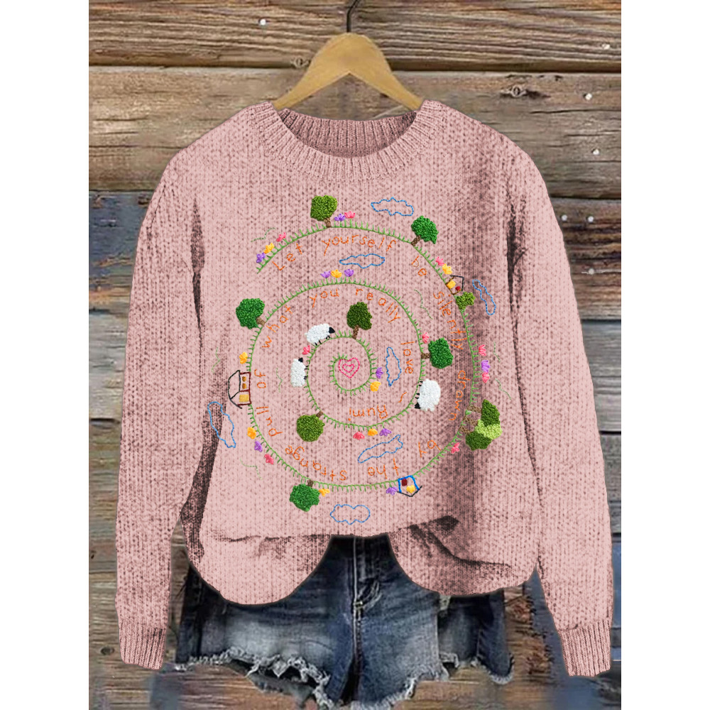 Sheep Field Pattern Cozy Knit Sweater