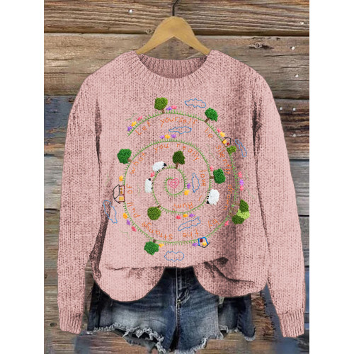 Sheep Field Pattern Cozy Knit Sweater