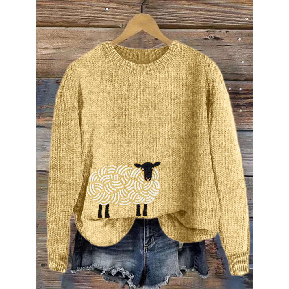 Sheep Japanese Embroidery Cozy Knit Sweater