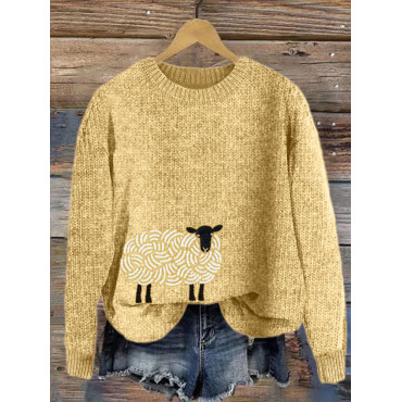 Sheep Japanese Embroidery Cozy Knit Sweater
