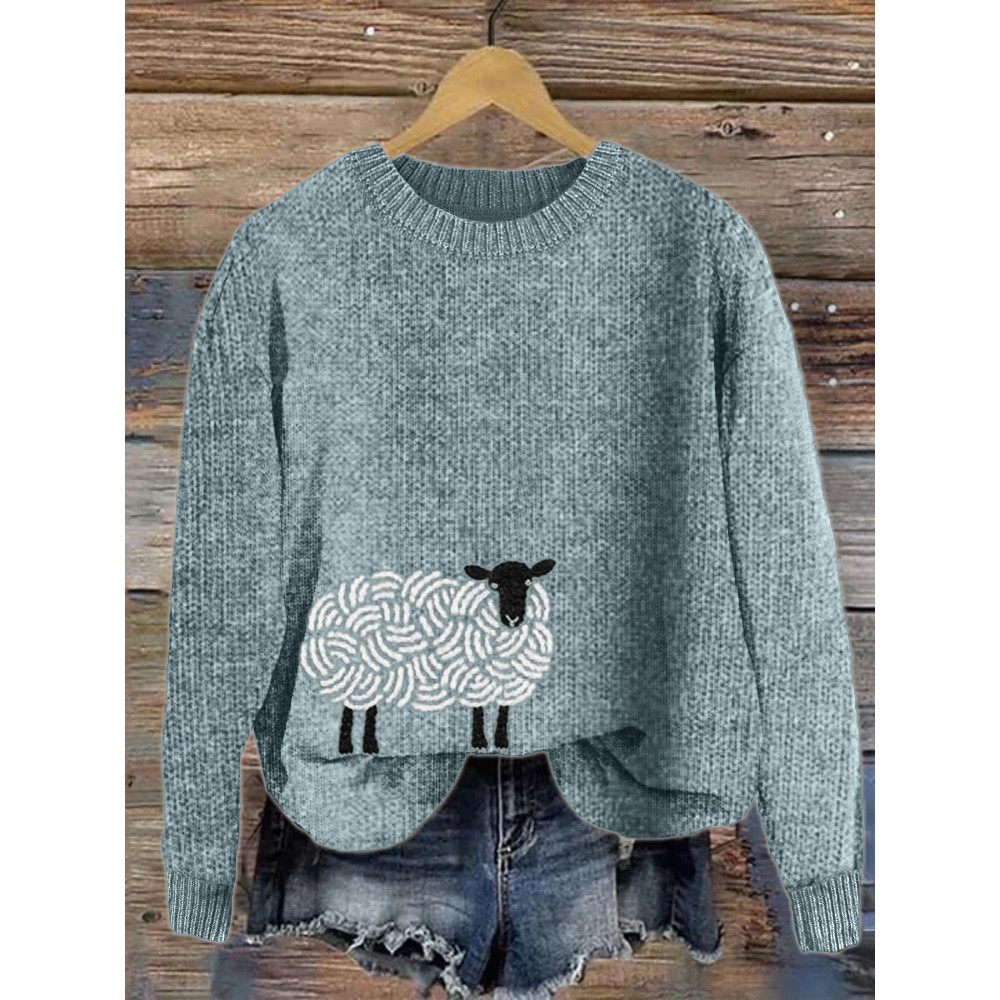 Sheep Japanese Embroidery Cozy Knit Sweater