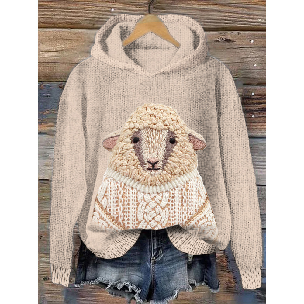 Sheep Knit Art Pattern Cozy Hooded Sweater