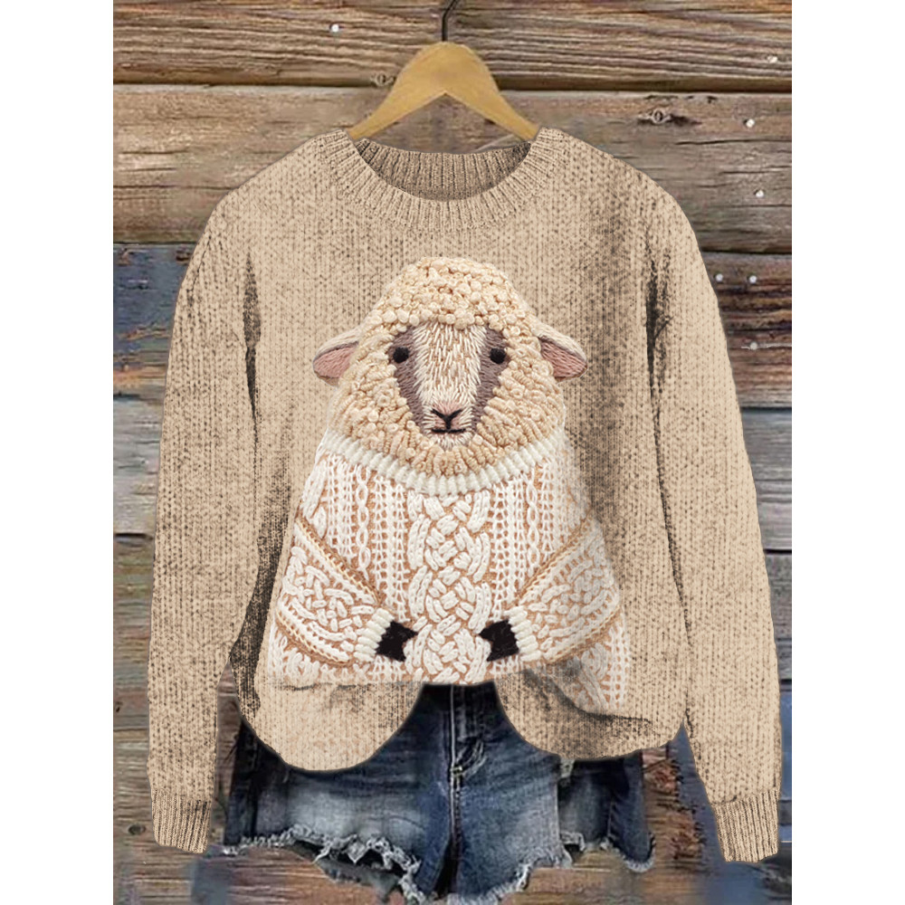 Sheep Knit Pattern Cozy Sweater