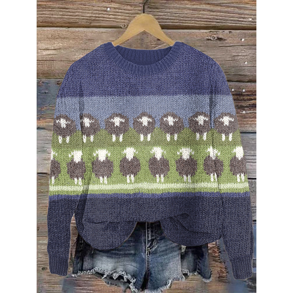 Sheep Pattern Cozy Soft Knit Sweater