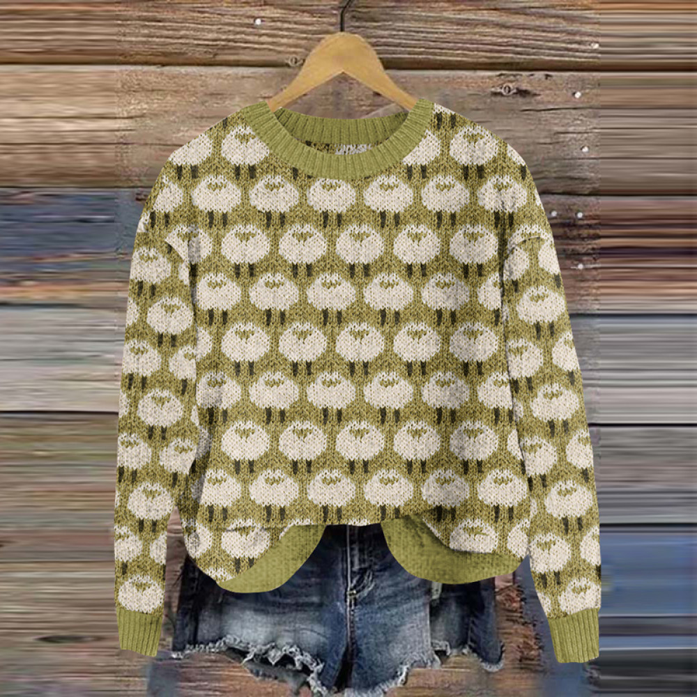 Sheep Pattern Knitted Cozy Sweater