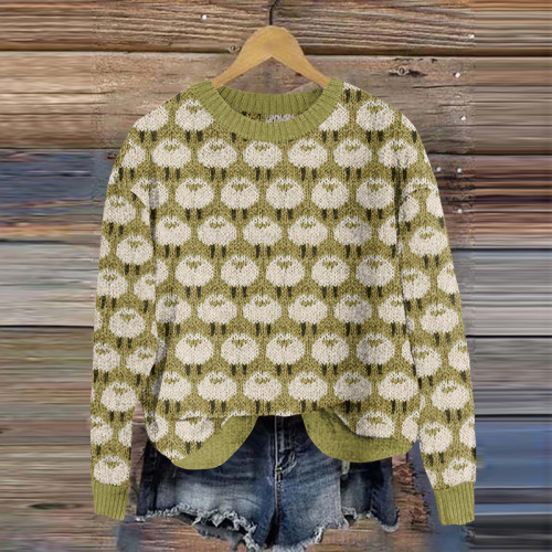 Sheep Pattern Knitted Cozy Sweater
