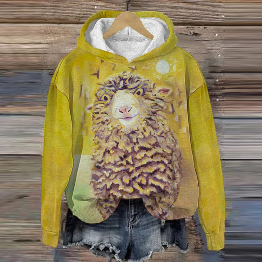 Sheep Print Casual Long Sleeve Hoodie