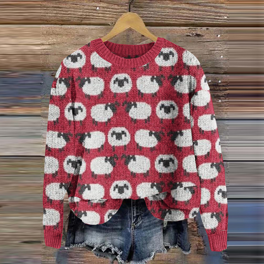 Sheep Print Casual Pullover Knitted Sweater
