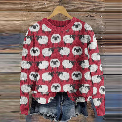 Sheep Print Casual Pullover Knitted Sweater