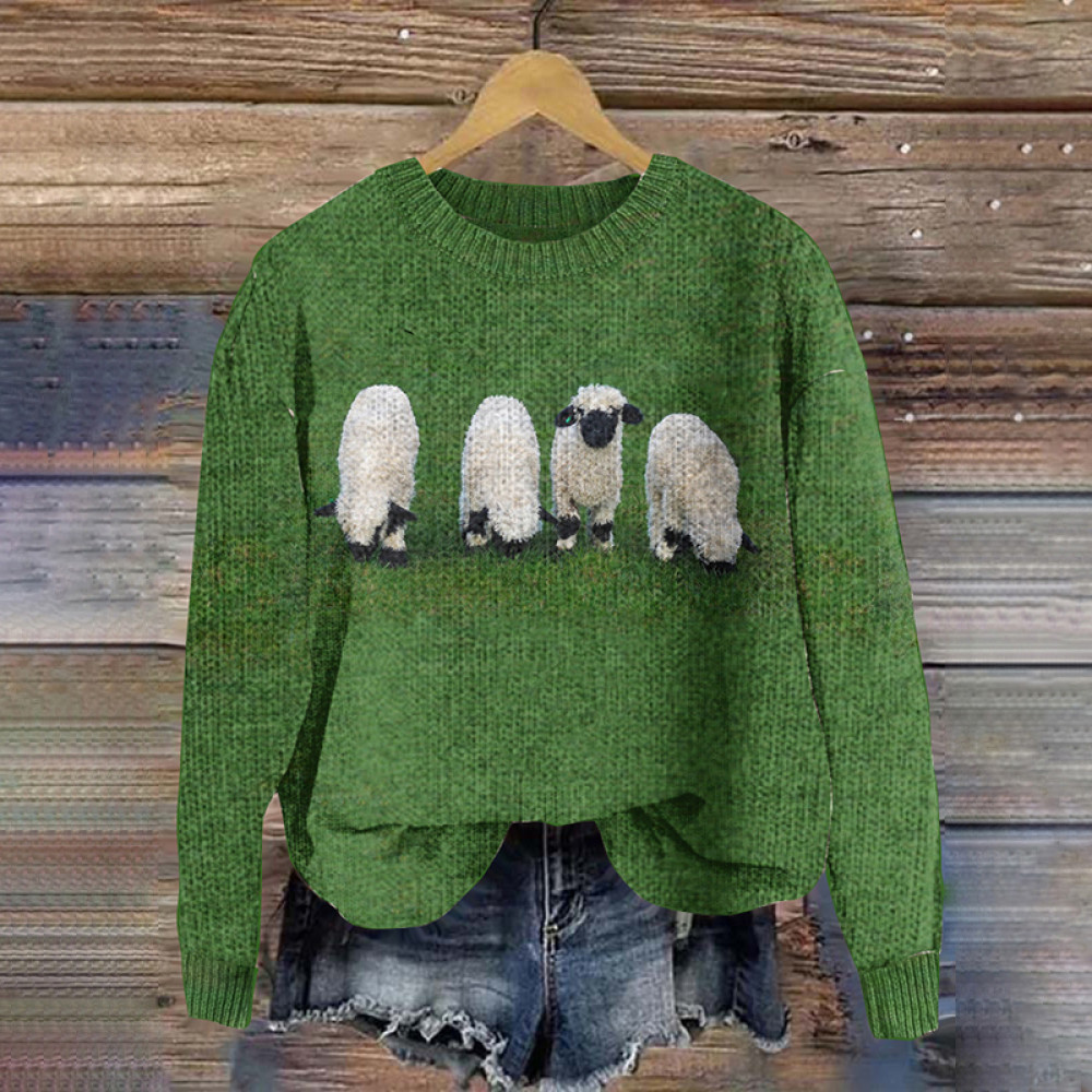 Sheep Print Knitted Pullover Sweater