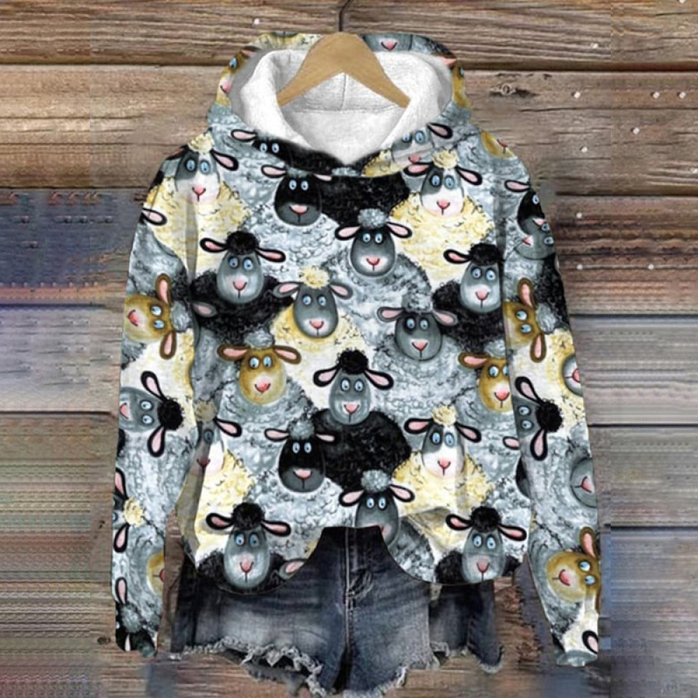 Sheep Print Long Sleeve Casual Hoodie