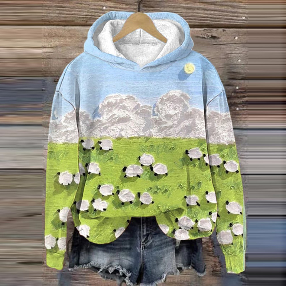 Sheep Print Long Sleeve Casual Hoodie