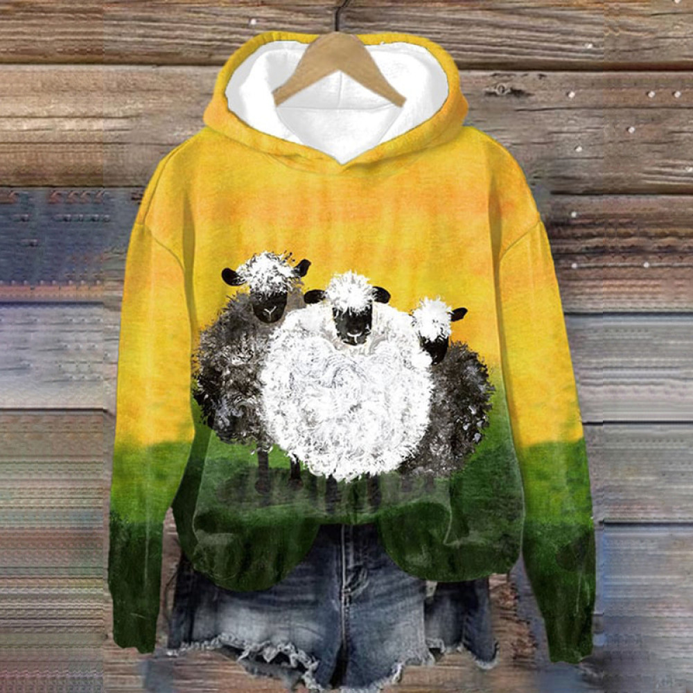 Sheep Print Long Sleeve Hoodie
