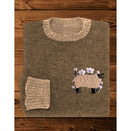 Sheep & Floral Embroidery Cozy Sweater