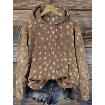 Soft Deer Hide Pattern Vintage Cozy Knit Hoodie