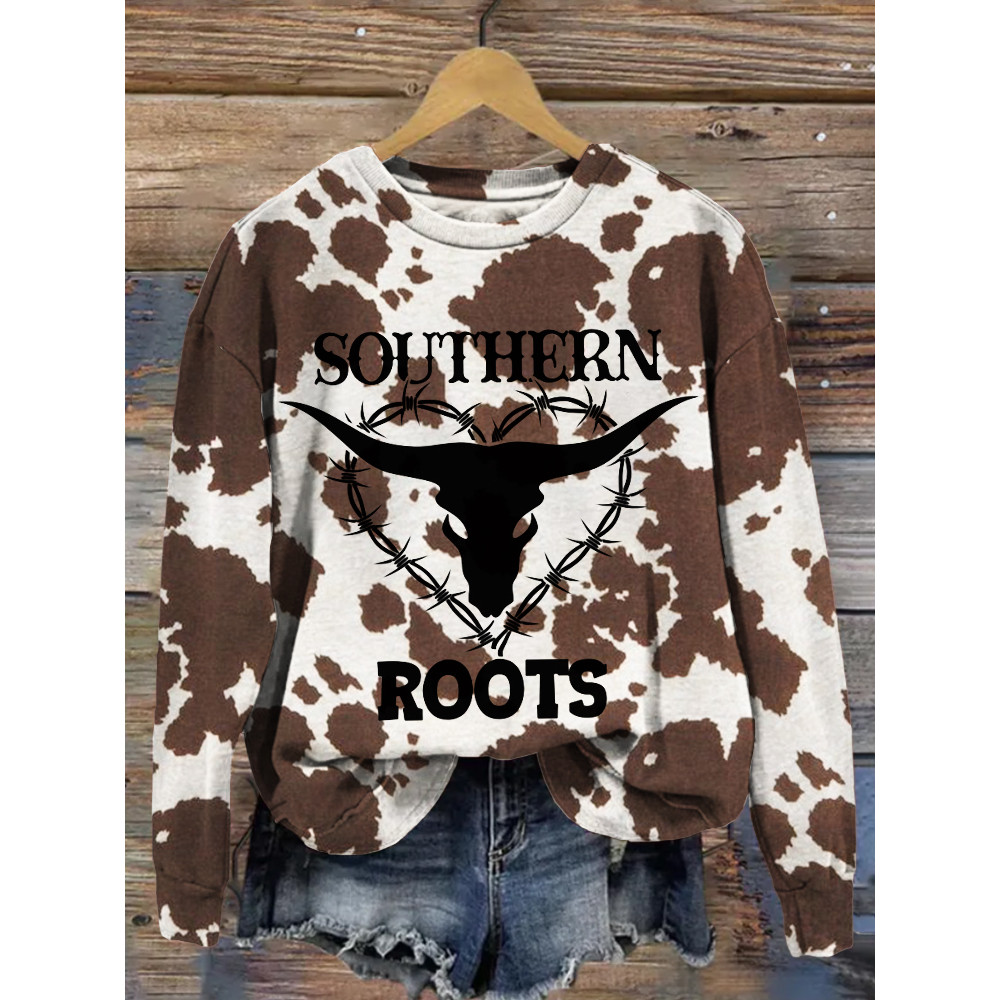 Southern Roots Brown Cow Graphic Western Comfy Sweatshirt