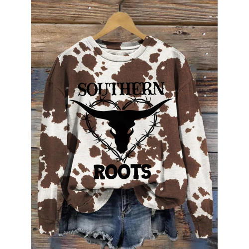 Southern Roots Brown Cow Graphic Western Comfy Sweatshirt