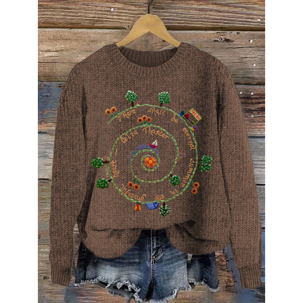 Spring Flower Pattern Cozy Knit Sweater