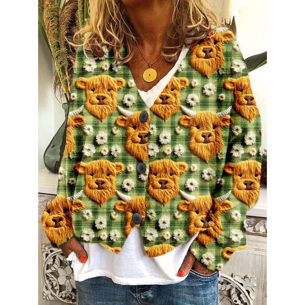 St Patrick’s Day Highland Cow Cozy Knit Cardigan