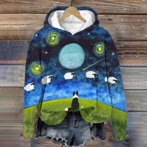 Starry Animal Print Casual Hoodie