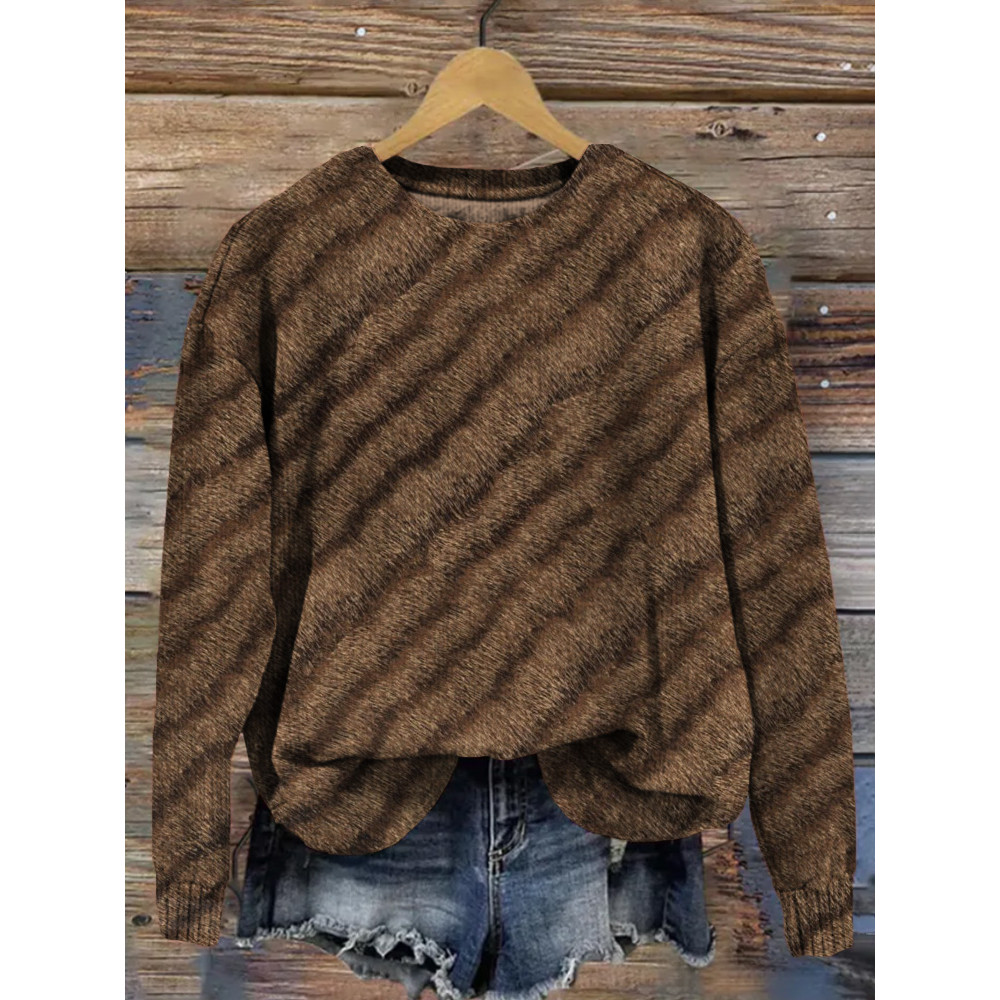 Tabby Fur Brown Stripes Graphic Cozy Sweater