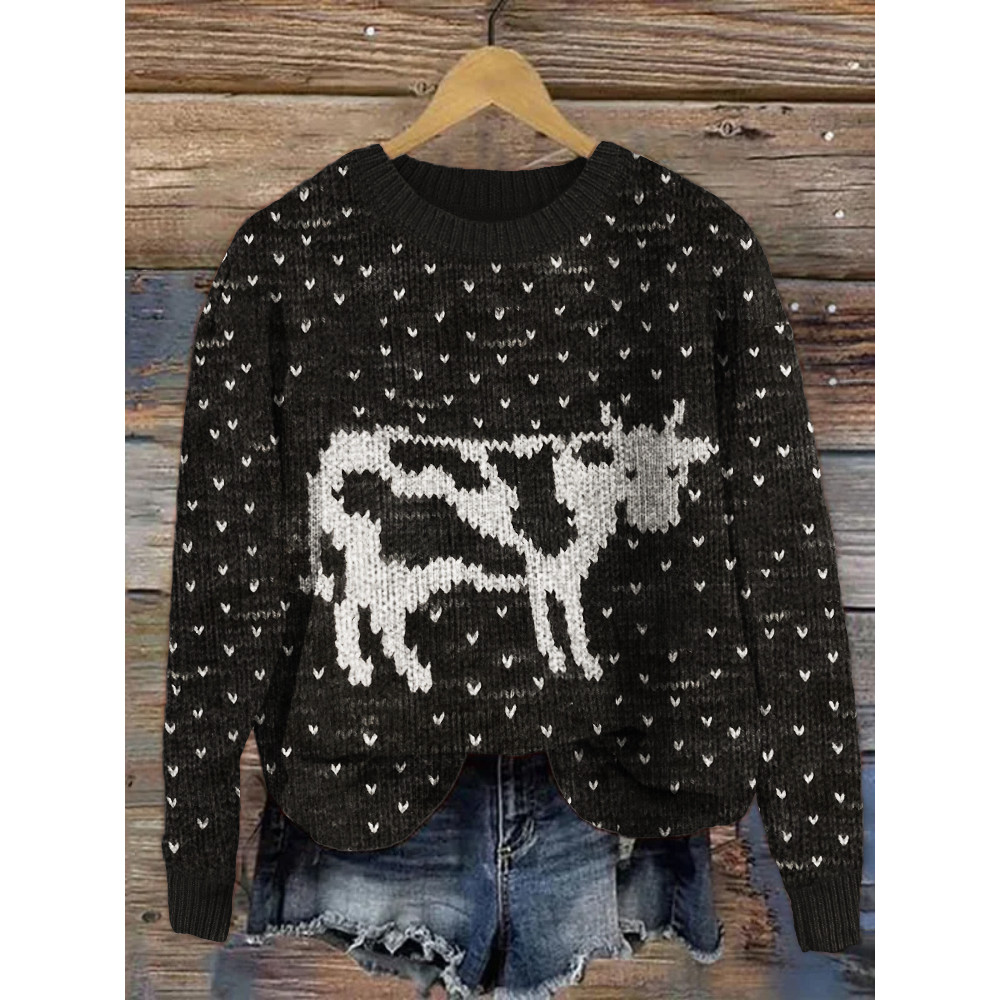 Vintage Dairy Cow Polka Dots Cozy Sweater