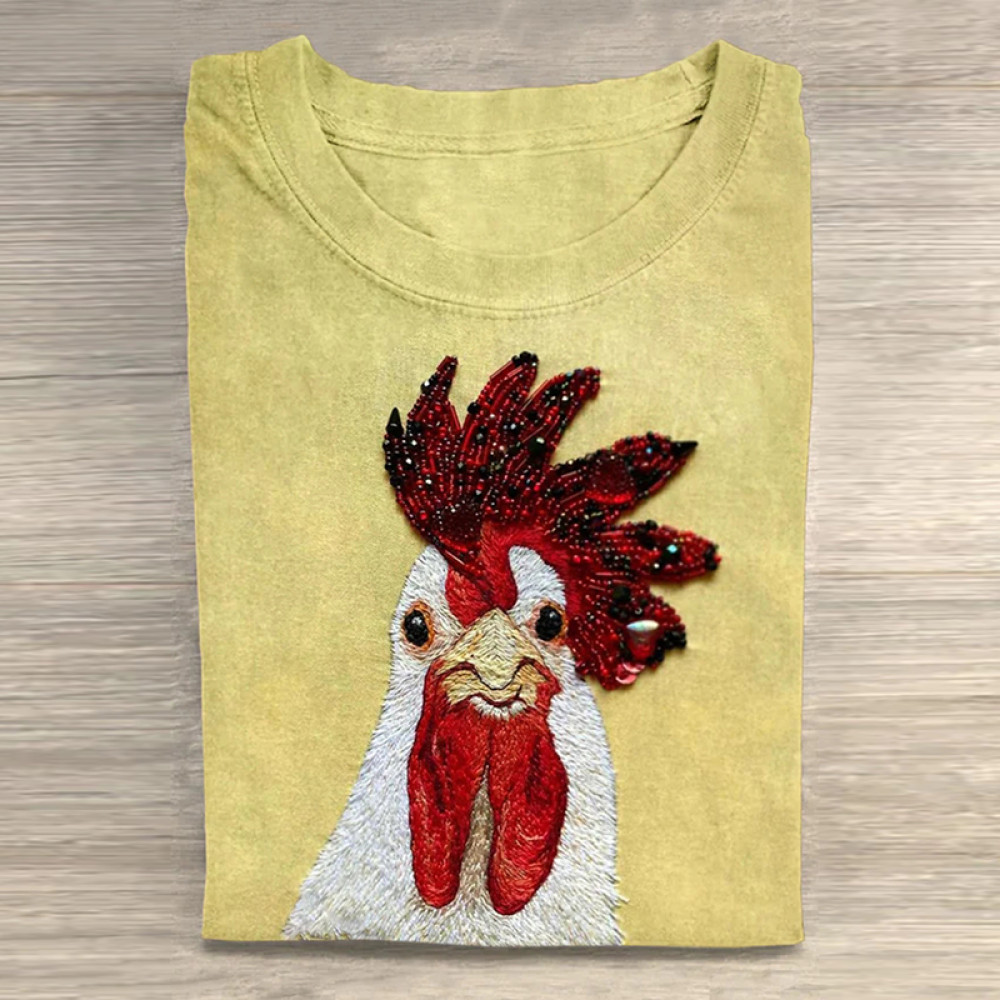 Vintage Funny Chicken Print T-Shirt